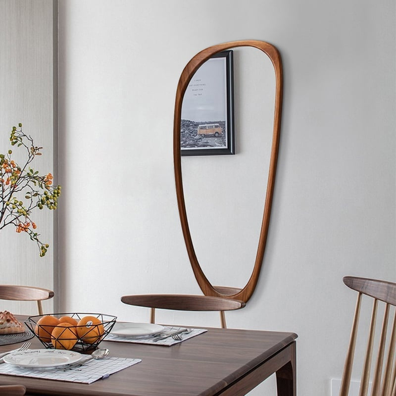 Rustic Luxe Asymmetrical Mirror Full Length Wall Mirror Wood Frame in Walnut Finish
