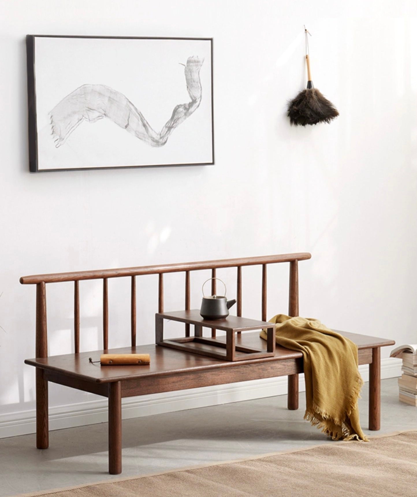 Solid Wood Sofa for Living Room 2 Seater |Walnut Color | Matt Finish | Suede Fabric