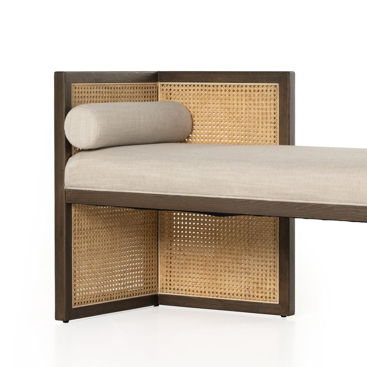 Riviera Angular Wooden Rattan Loveseat For Living Room