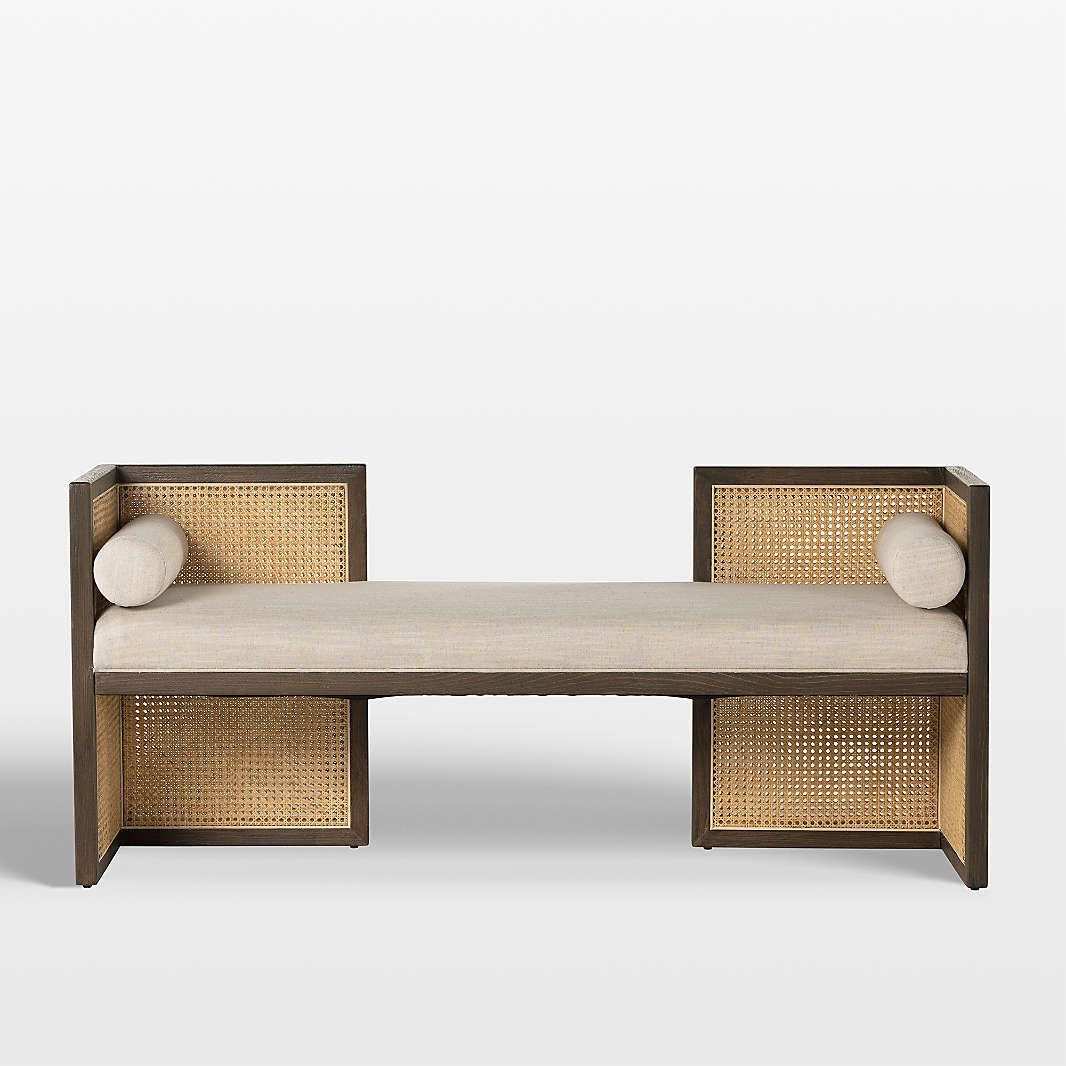 Riviera Angular Wooden Rattan Loveseat For Living Room
