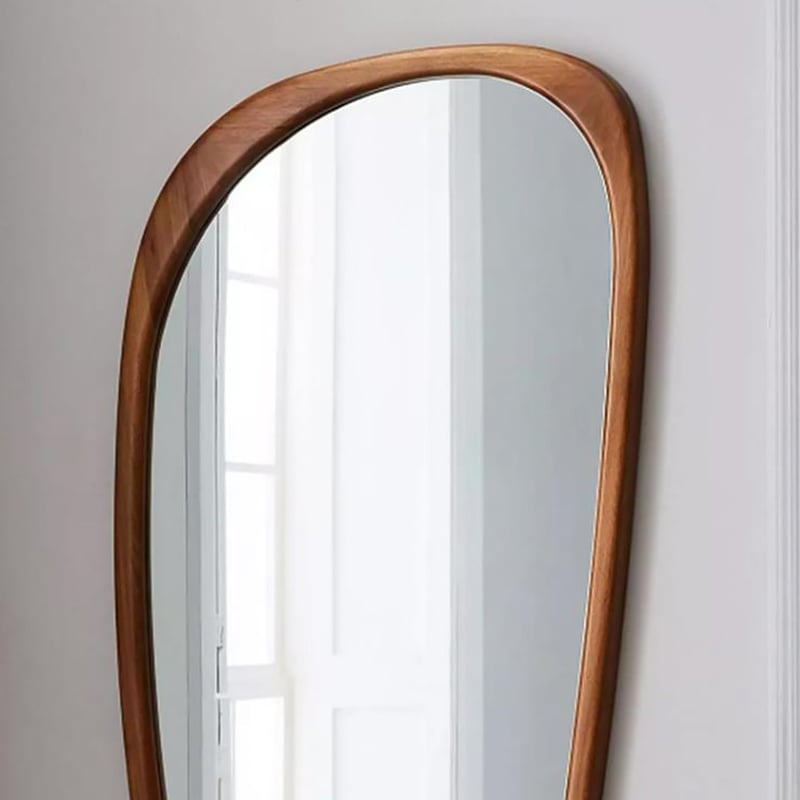 Rustic Luxe Asymmetrical Mirror Full Length Wall Mirror Wood Frame in Walnut Finish