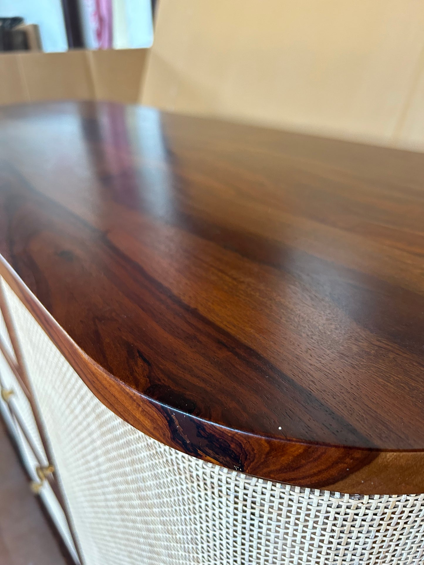 Curve Rattan Sideboard in Sheesham Wood | Premium Matt Finish | Storage Furniture