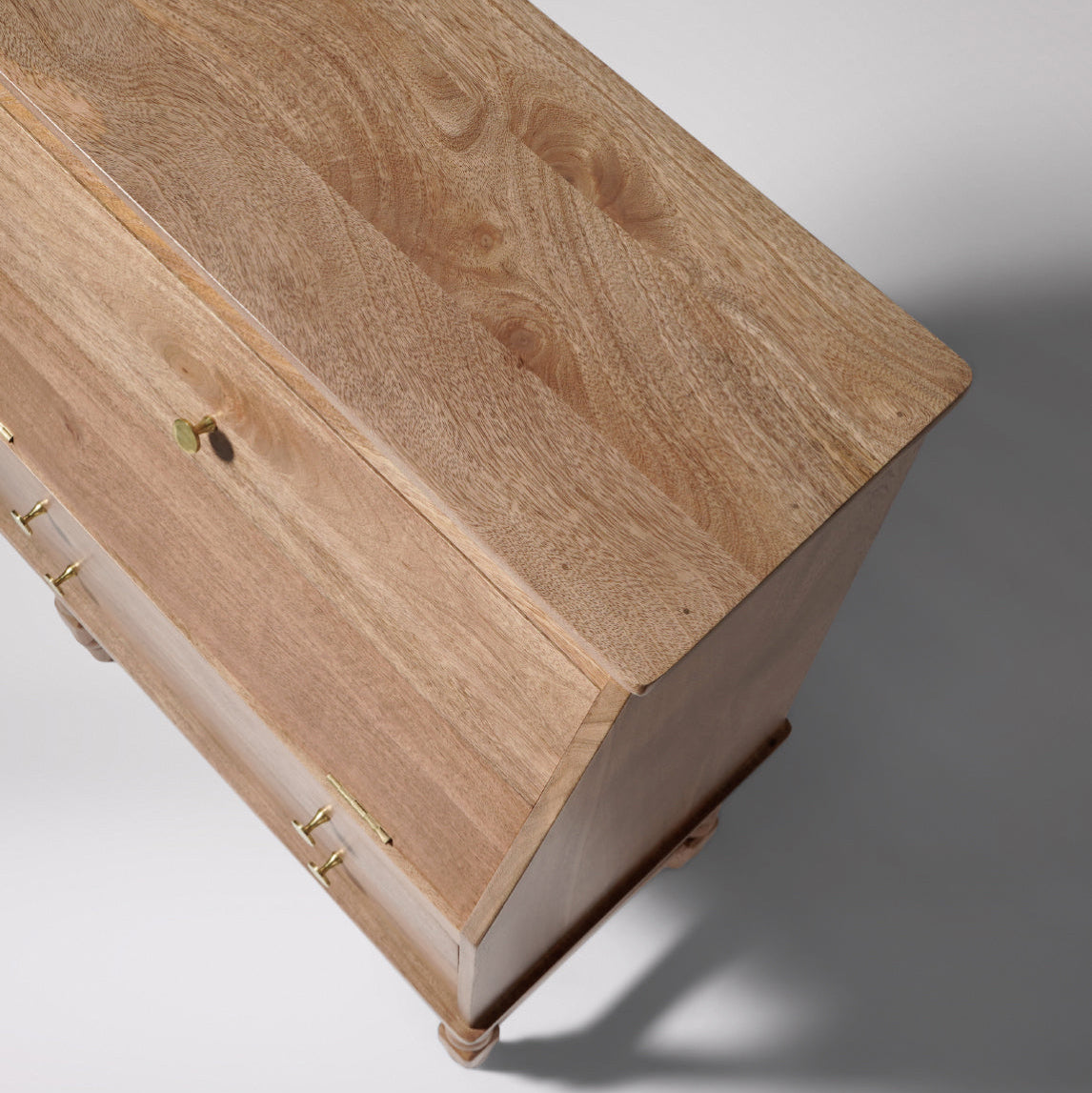 Nivara Study Desk in Mango Wood | Natural Finish | Storage Included | Carved Leg | Brass Pull