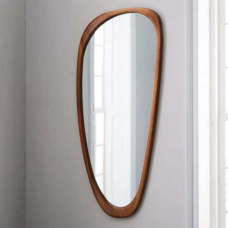 Rustic Luxe Asymmetrical Mirror Full Length Wall Mirror Wood Frame in Walnut Finish