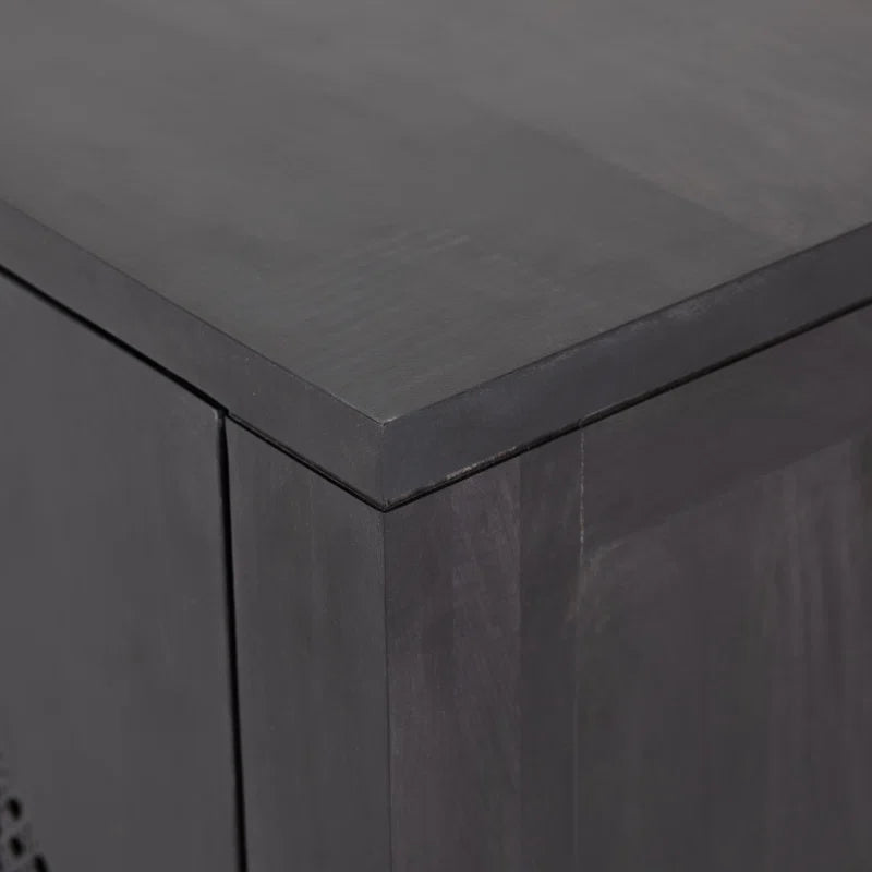 Twiddle Mango Wood Rattan Sideboard Buffet in Black Finish | Fluted Glass