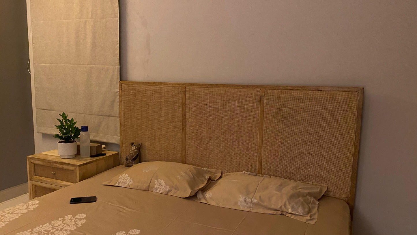 Rattan Wooden Bed in Solid Wood