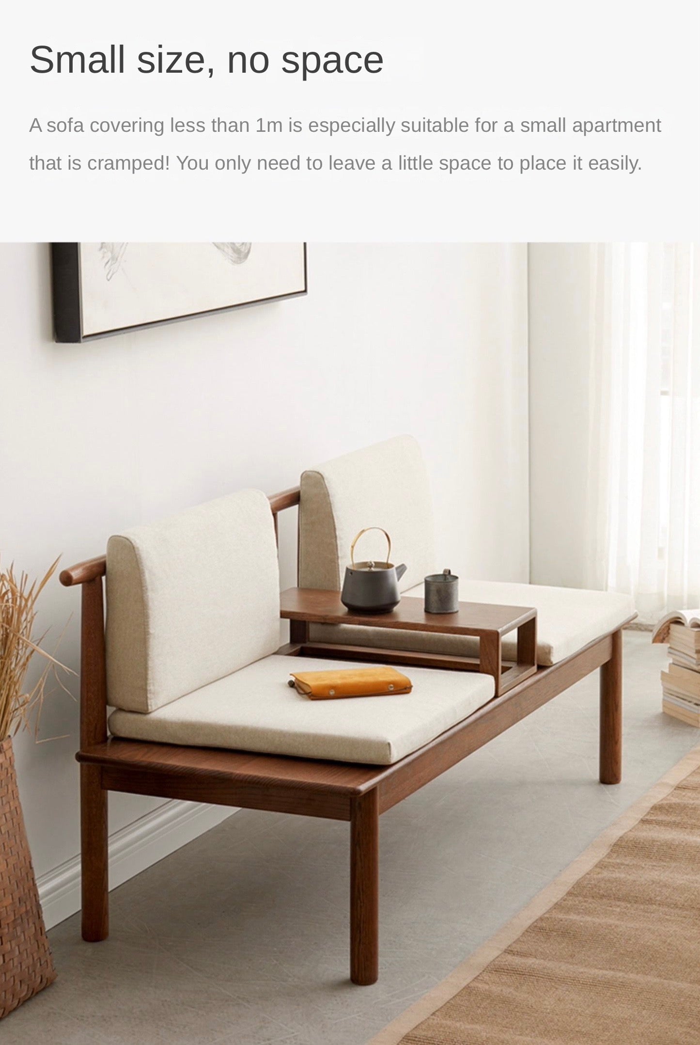 Solid Wood Sofa for Living Room 2 Seater |Walnut Color | Matt Finish | Suede Fabric