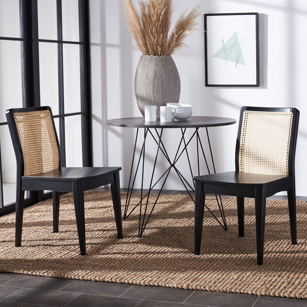 Alisha Solid Wood Rattan Dining Chair Set of 2