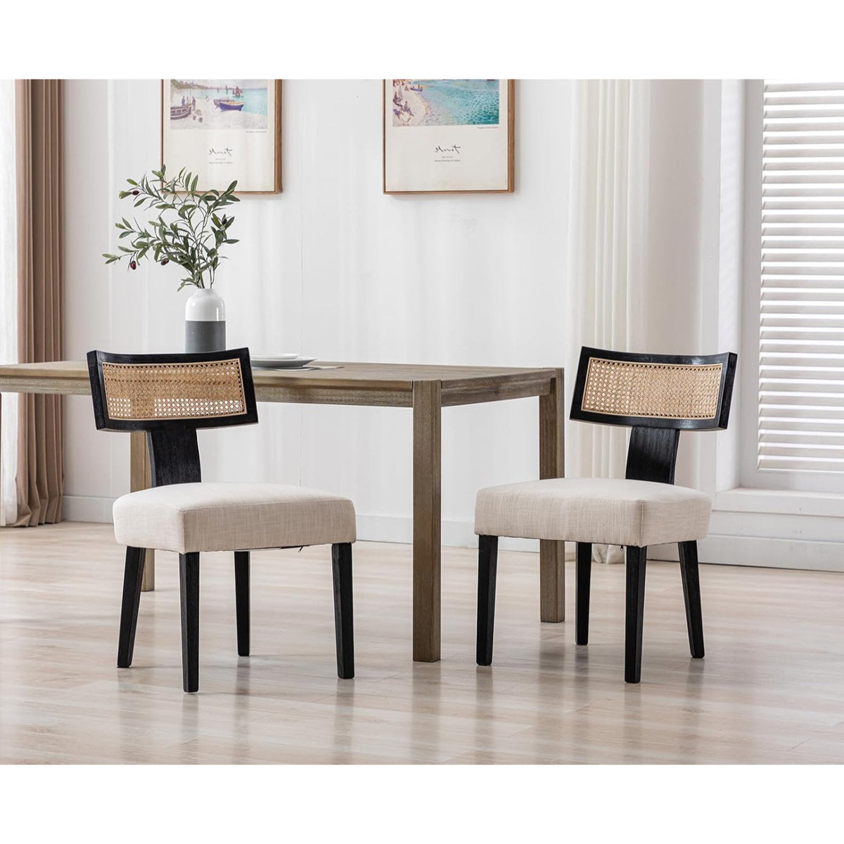 Amalia Solid Wood Dining Chair | Rattan Design| Cushion Seat |Set of 2