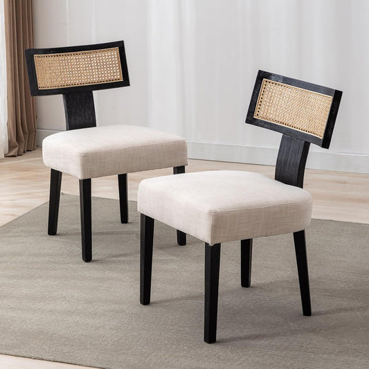 Amalia Solid Wood Dining Chair | Rattan Design| Cushion Seat |Set of 2