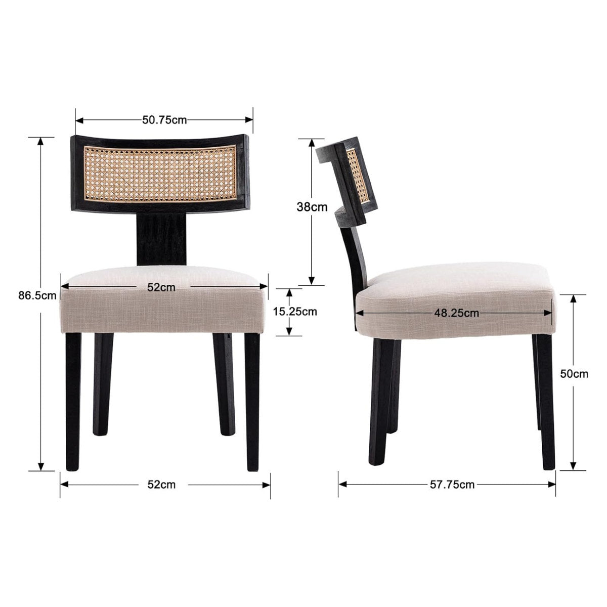 Amalia Solid Wood Dining Chair | Rattan Design| Cushion Seat |Set of 2