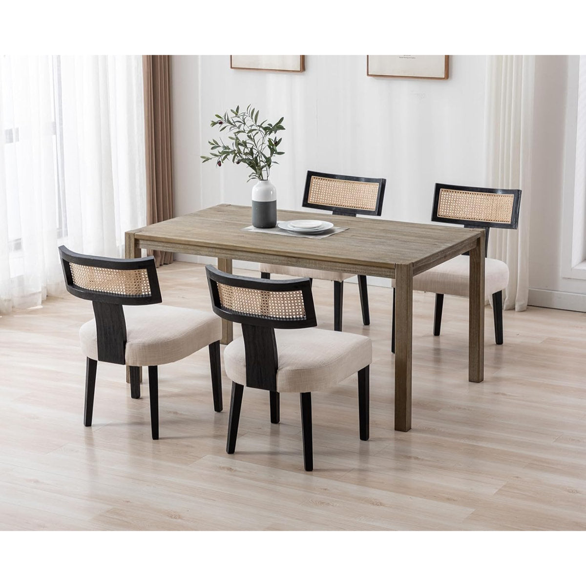 Amalia Solid Wood Dining Chair | Rattan Design| Cushion Seat |Set of 2