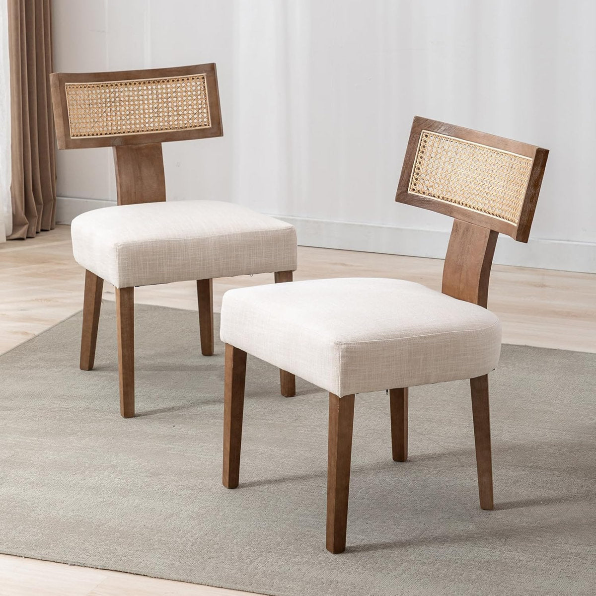 Amalia Solid Wood Dining Chair | Rattan Design| Cushion Seat |Set of 2