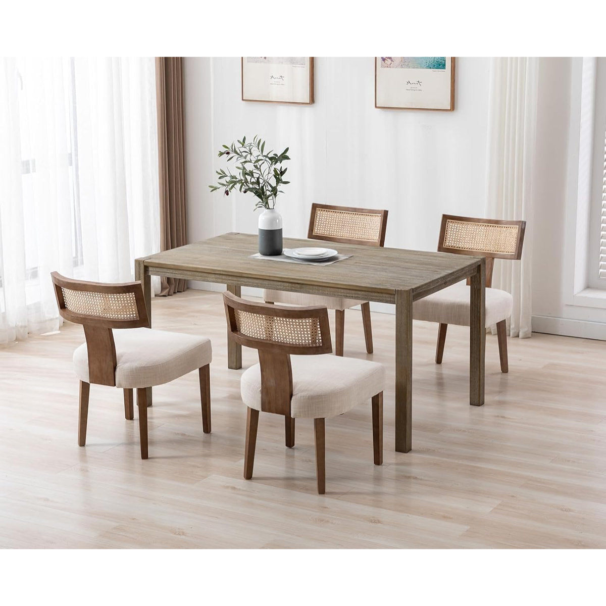 Amalia Solid Wood Dining Chair | Rattan Design| Cushion Seat |Set of 2