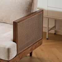 Aneet Upholstered Rattan Sofa in Solid Wood