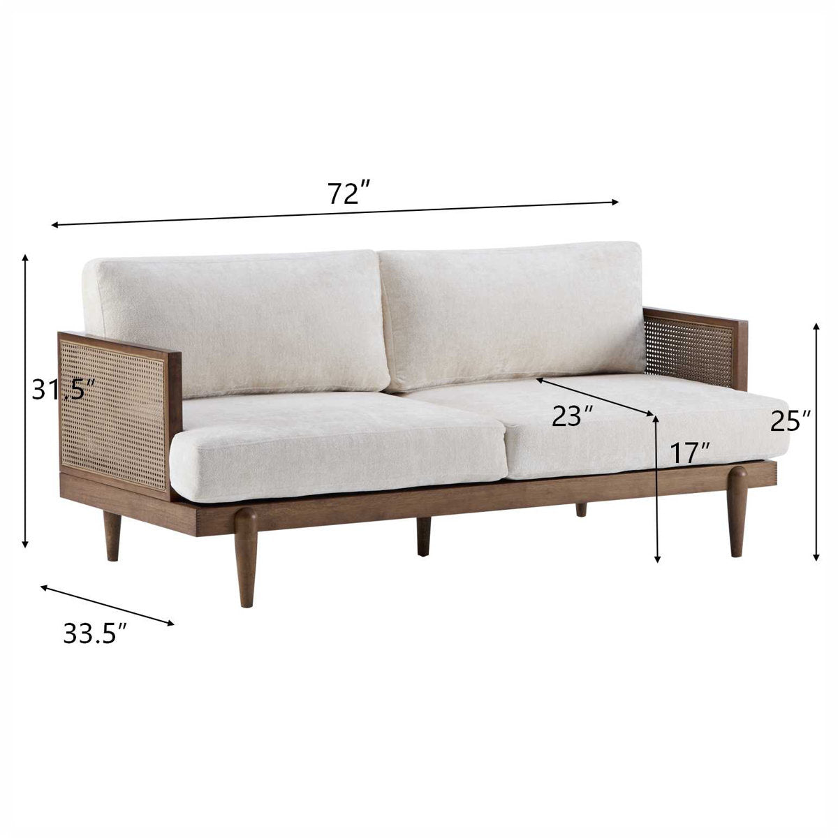 Aneet Upholstered Rattan Sofa in Solid Wood