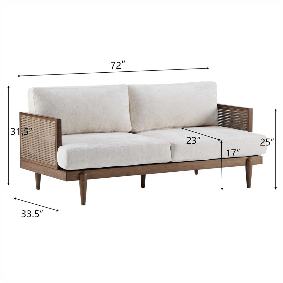 Aneet Upholstered Rattan Sofa in Solid Wood