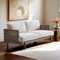 Aneet Upholstered Rattan Sofa in Solid Wood