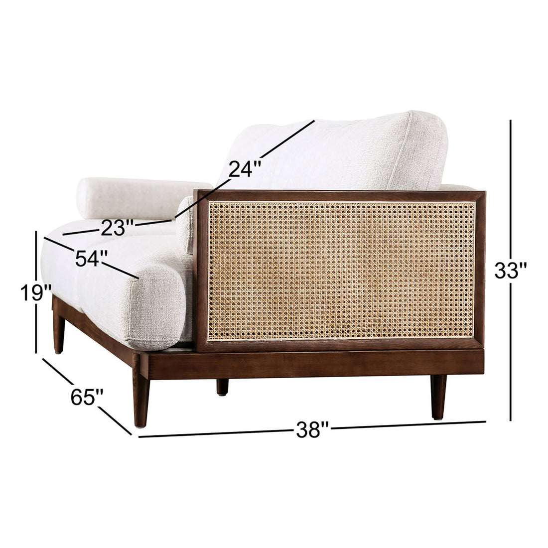 Aneet Upholstered Rattan Sofa in Solid Wood