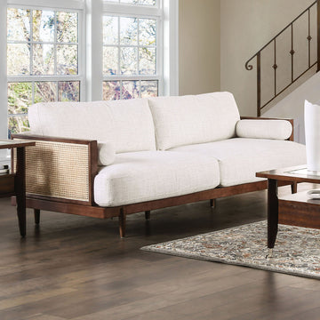 Aneet Upholstered Rattan Sofa in Solid Wood