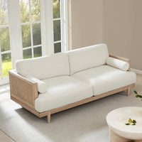 Aneet Upholstered Rattan Sofa in Solid Wood