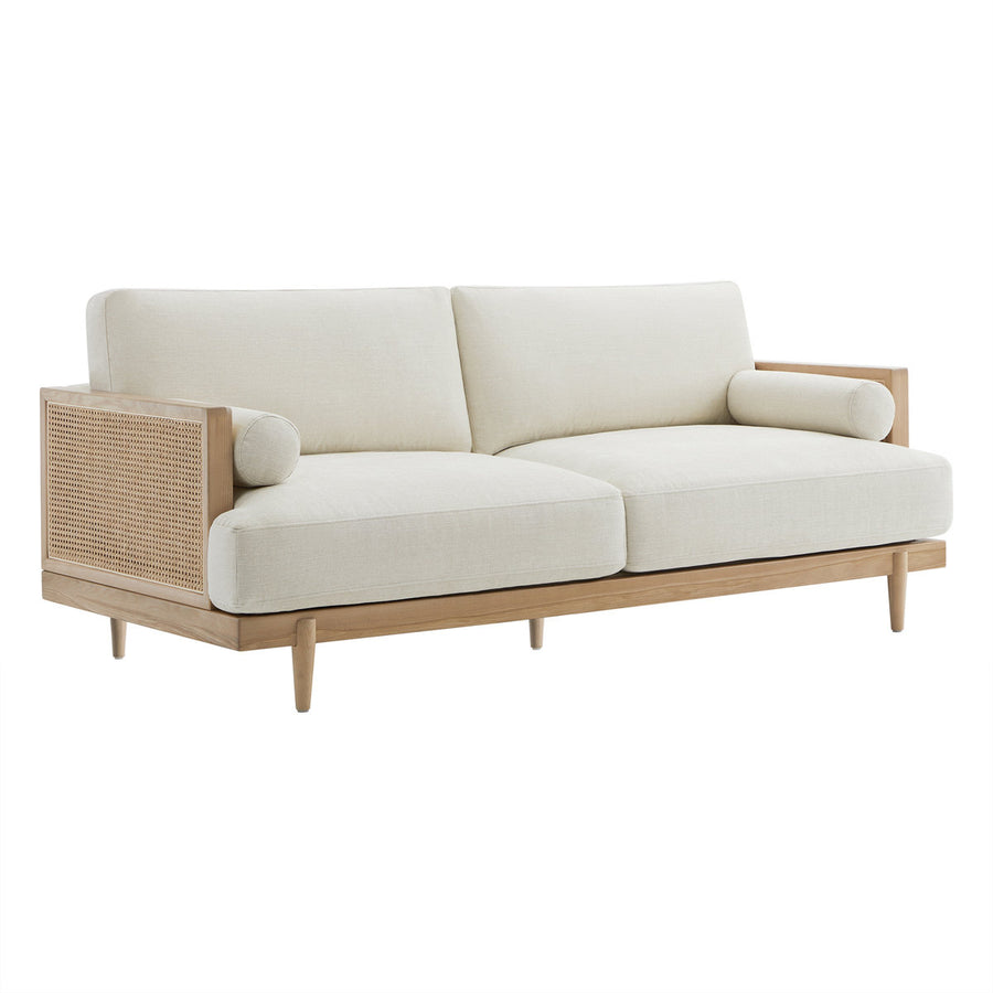 Aneet Upholstered Rattan Sofa in Solid Wood