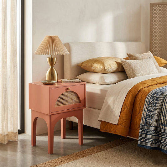 Arcadia Bedside Table in Mango Wood - Terracotta Pink
