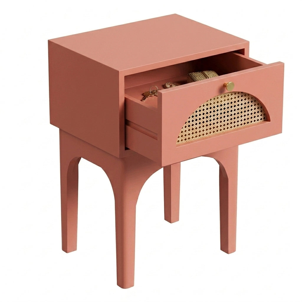 Arcadia Bedside Table in Mango Wood - Terracotta Pink
