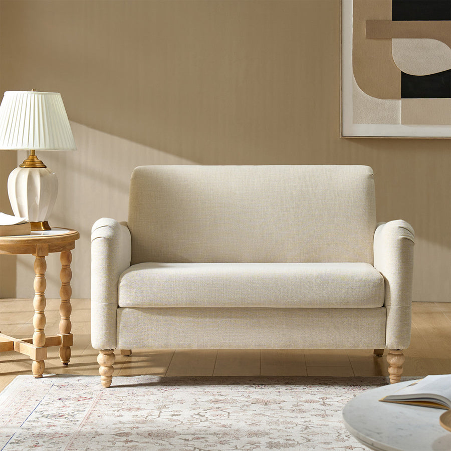 Arching 2 Seater Farmhouse Loveseat With Solid Wood Spindle Legs
