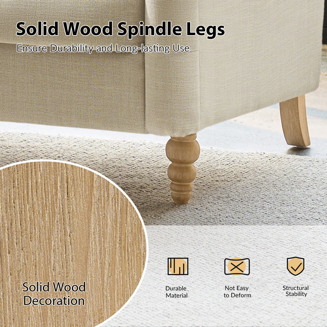 Arching 2 Seater Farmhouse Loveseat With Solid Wood Spindle Legs