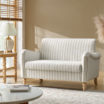 Arching 2 Seater Farmhouse Loveseat With Solid Wood Spindle Legs