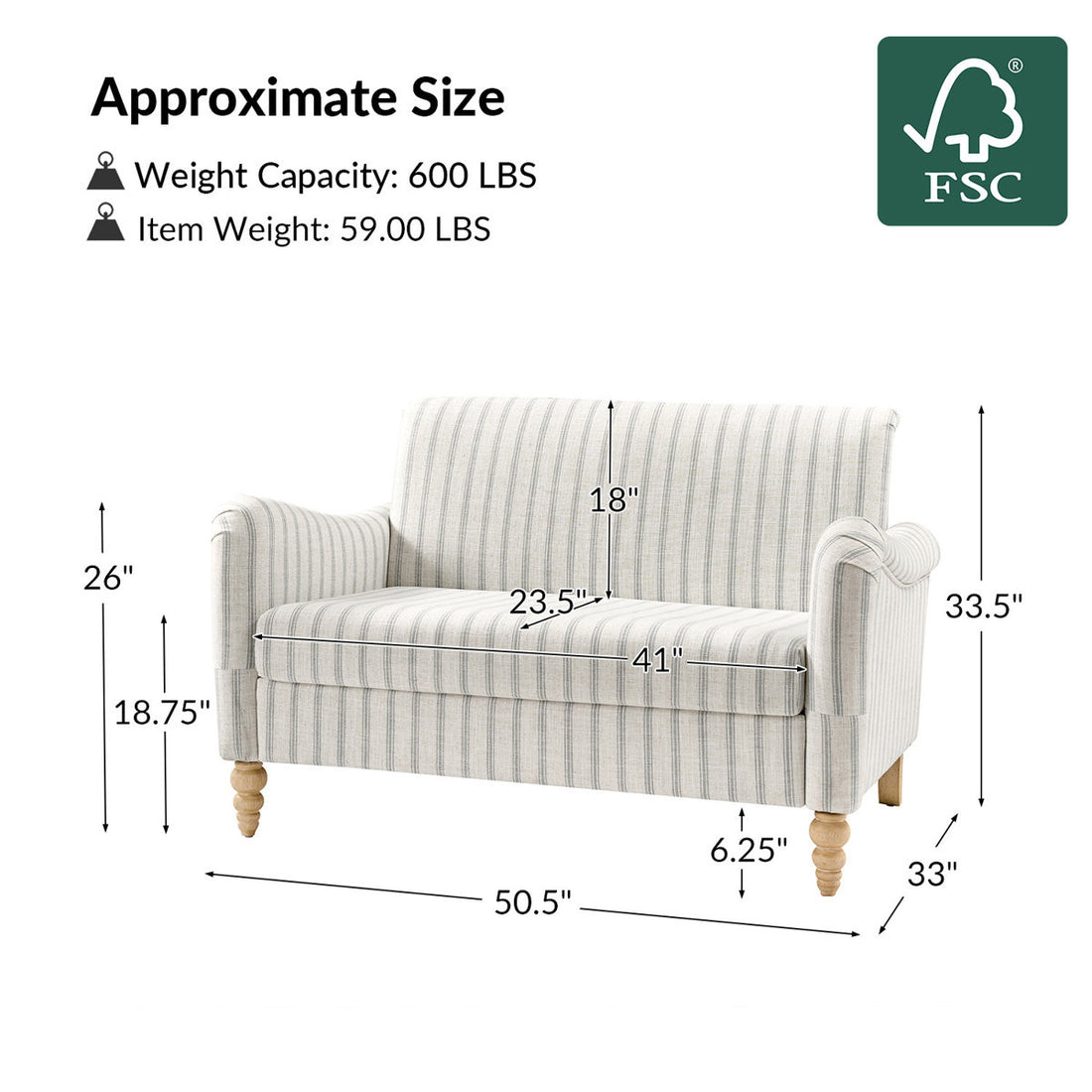 Arching 2 Seater Farmhouse Loveseat With Solid Wood Spindle Legs