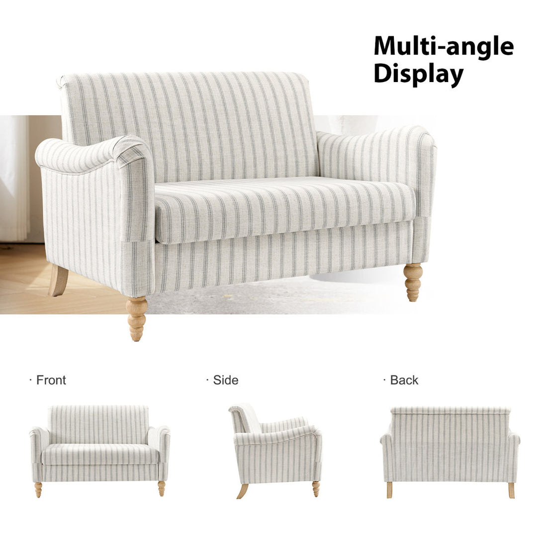 Arching 2 Seater Farmhouse Loveseat With Solid Wood Spindle Legs