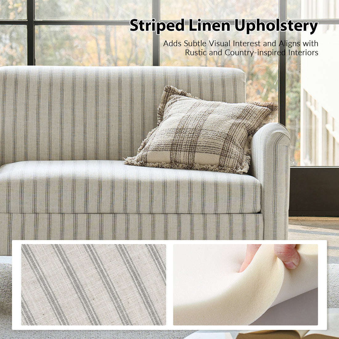 Arching 2 Seater Farmhouse Loveseat With Solid Wood Spindle Legs