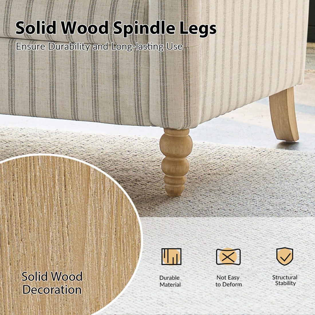 Arching 2 Seater Farmhouse Loveseat With Solid Wood Spindle Legs
