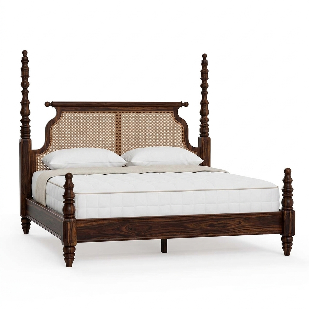 poster bed in solid wood walnut finish