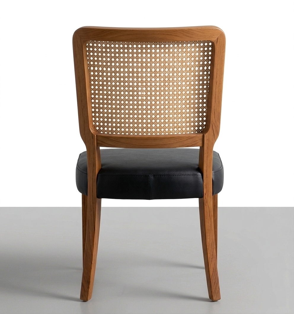 Aurelia Solid Wood Cane Dining Chair | Acacia Wood | Upholstered Seating | Honey Finish | Rattan Design