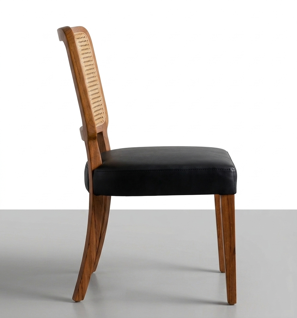 Aurelia Solid Wood Cane Dining Chair | Acacia Wood | Upholstered Seating | Honey Finish | Rattan Design