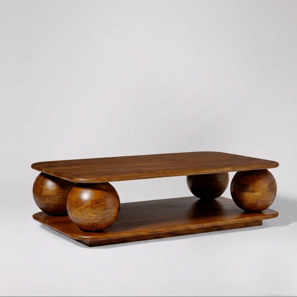 Baori Sphere Coffee Table | Mango Wood | Natural Finish | Maximalist Design | Curved Edge