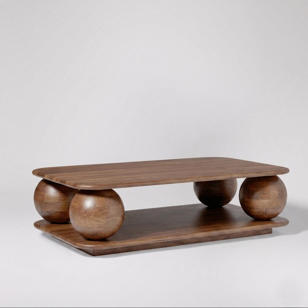 Baori Sphere Coffee Table | Mango Wood | Natural Finish | Maximalist Design | Curved Edge
