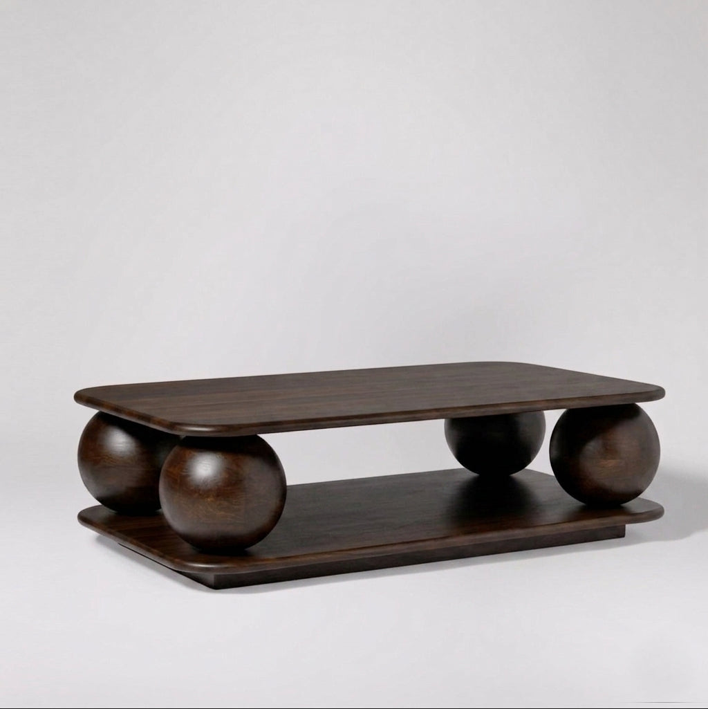 Baori Sphere Coffee Table | Mango Wood | Natural Finish | Maximalist Design | Curved Edge