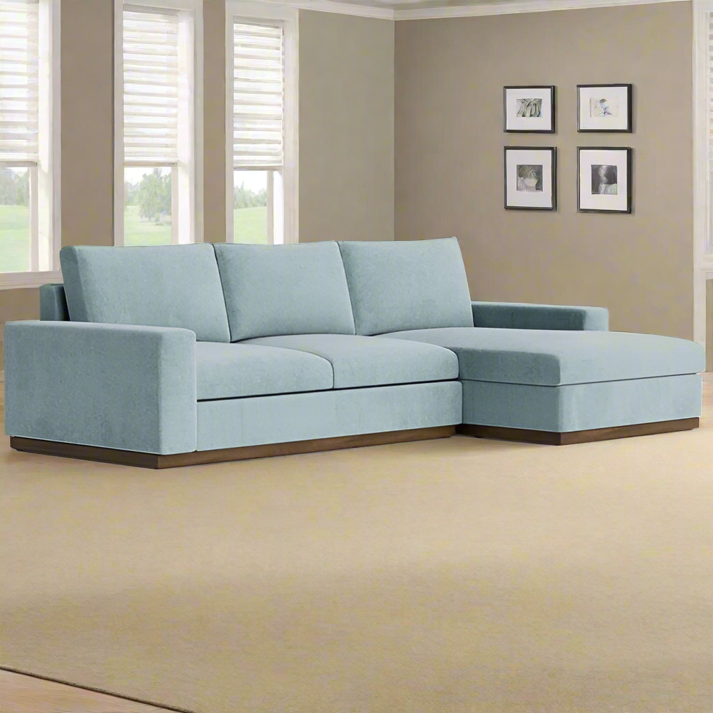 Bolt Sectional Sofa 5 Seater with Storage | Upholstery Color Powder Blue | Solid Wood Legs & Frames