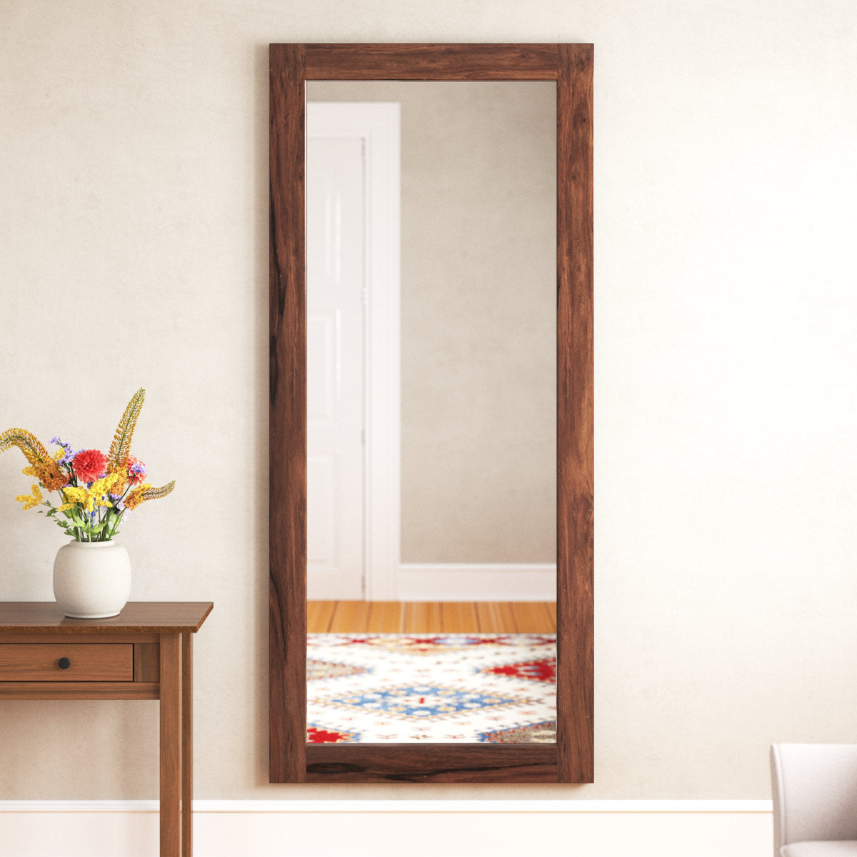 Rectangle Wooden Flat Mirror Full Length