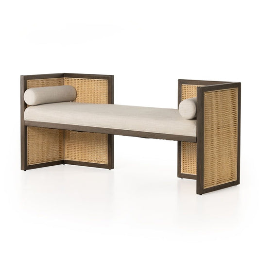 Riviera Angular Wooden Rattan Loveseat For Living Room | Solid Wood Frame | Rattan Design | 2 Seater