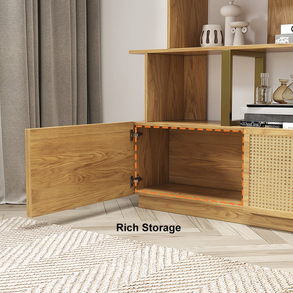 Contemporary Sheesham Wood Bookcase – 5 Shelves with 2 Storage Doors, Gold Finish