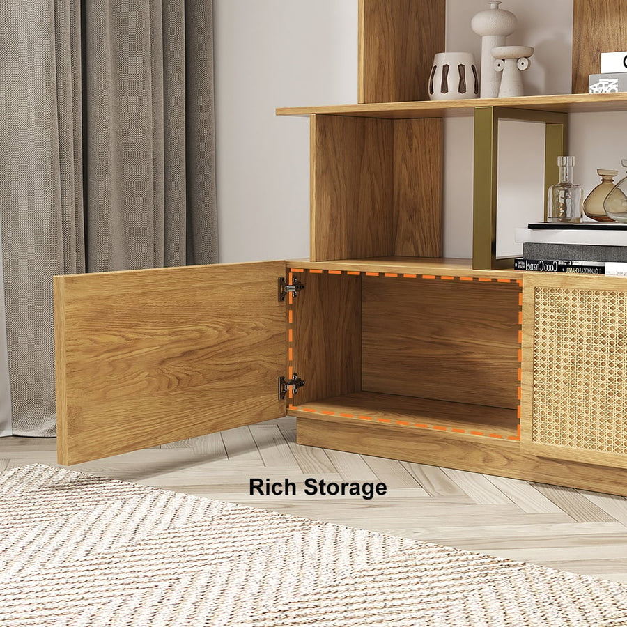 Contemporary Sheesham Wood Bookcase – 5 Shelves with 2 Storage Doors, Gold Finish