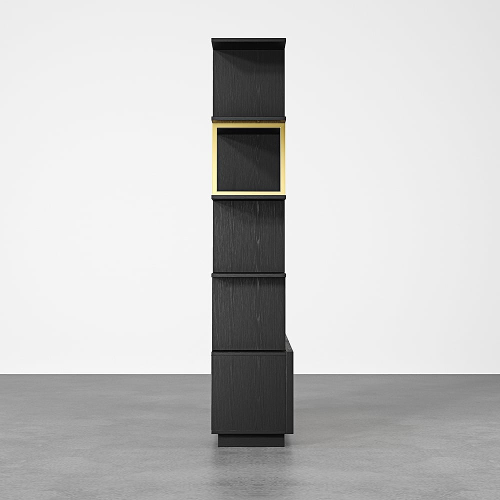 Contemporary Sheesham Wood Bookcase – 5 Shelves with 2 Storage Doors, Gold Finish