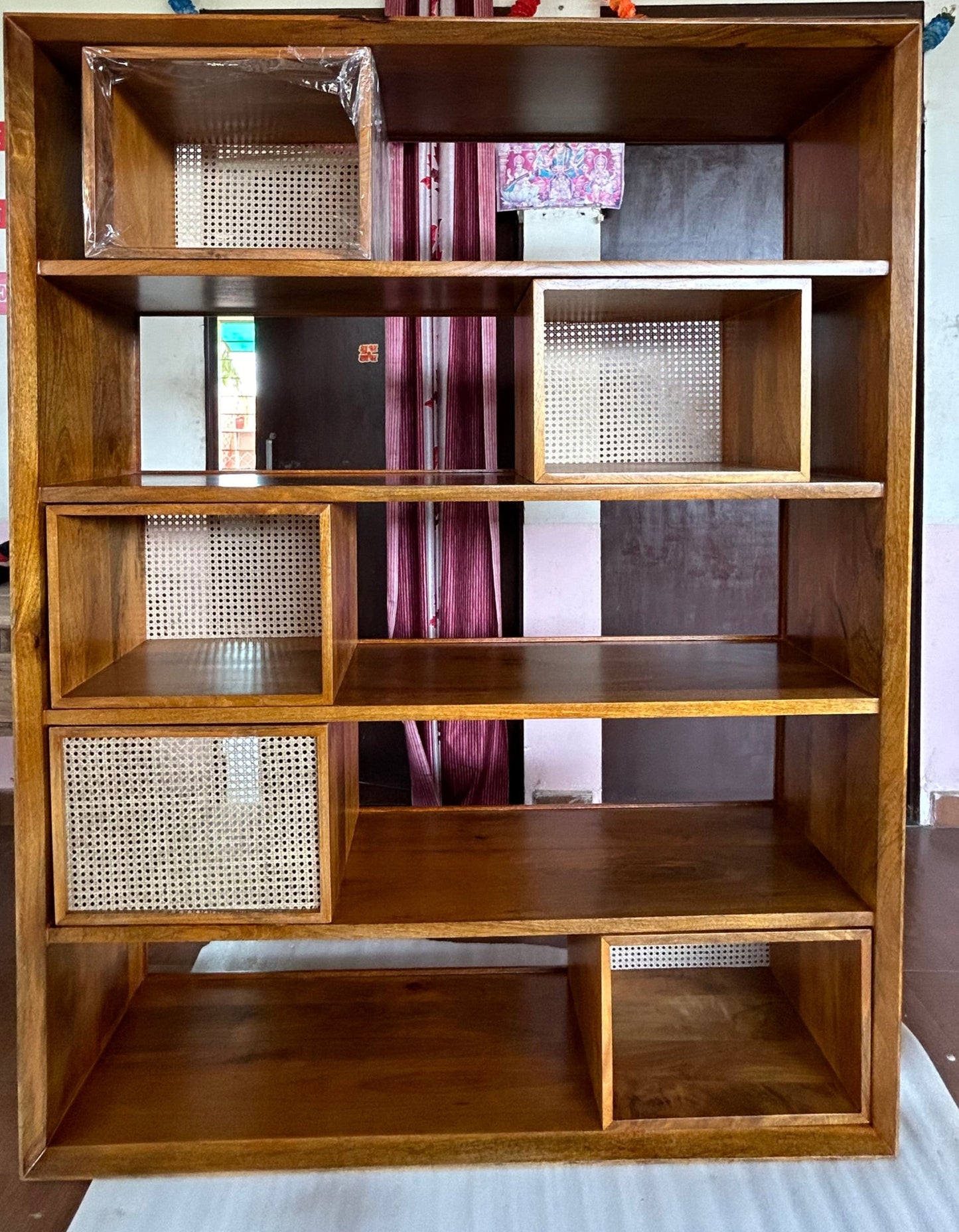 Lewis Bookcase with Rattan Box in Solid Wood