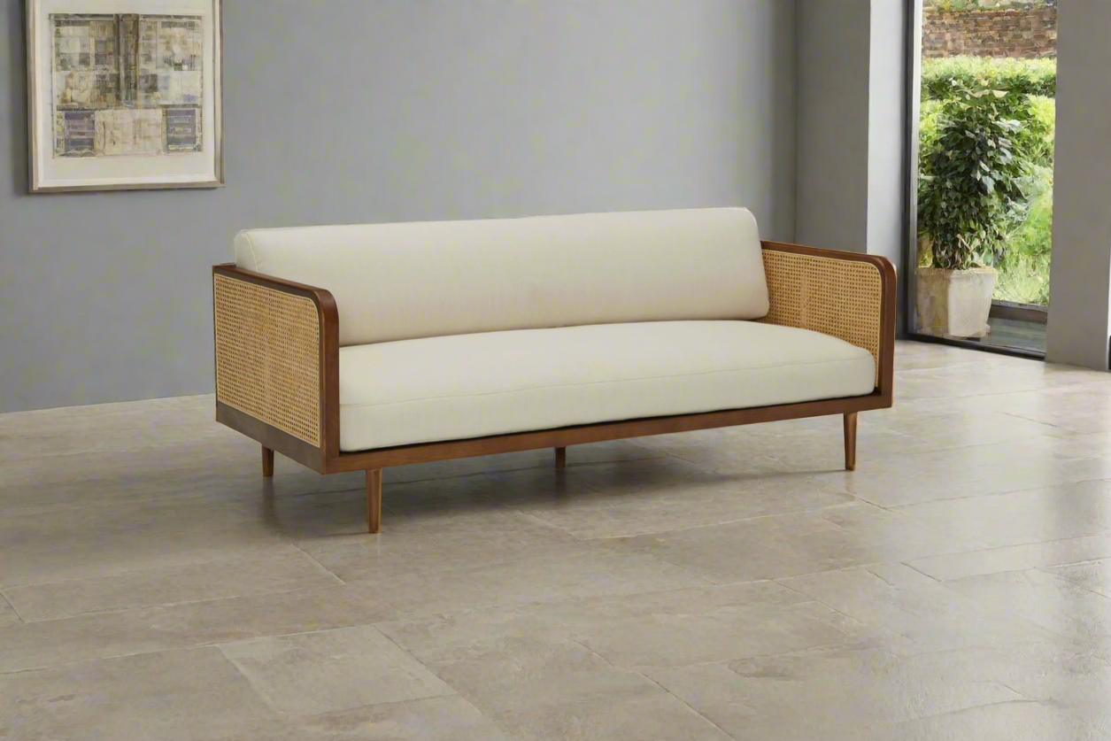 Clea Rattan Sofa for Living Room in Solid Wood | Honey Finish