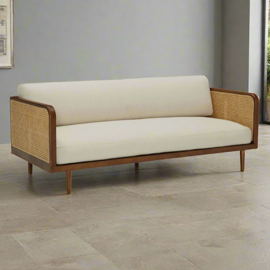 Clea Rattan Sofa for Living Room in Solid Wood | Honey Finish